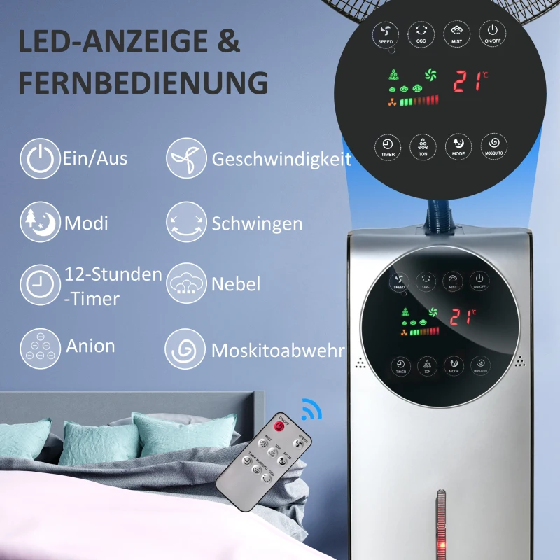HOMCOM 2-in-1 Ventilator, LED-Display, Timerfunktion, Ø 44,5 x 135H cm, Silber + Schwarz