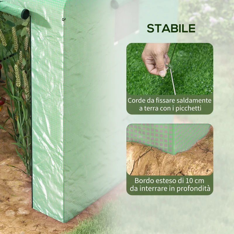 Outsunny Serra a Casetta a 2 Sezioni con Porta e Finestre Avvolgibili, in Acciaio e PE, 200x140x200 cm, Verde