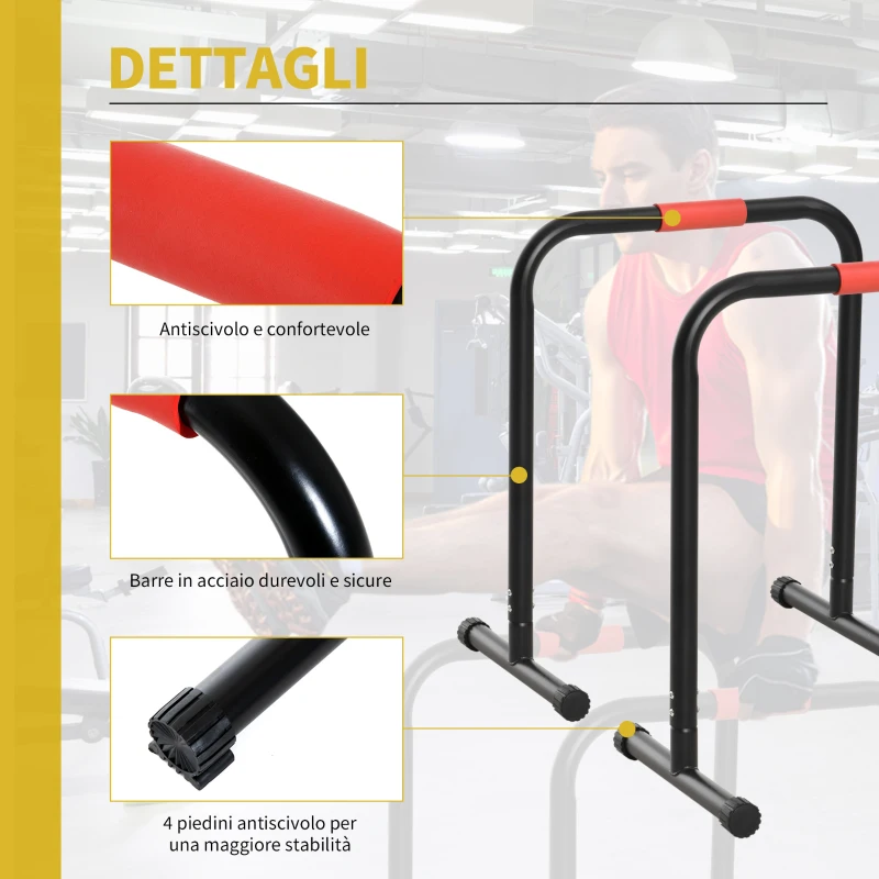 HOMCOM Parallele Fitness per il Potenziamento e la Tonificazione Muscolare Altezza 73cm, in Tubi d'Acciaio Nero