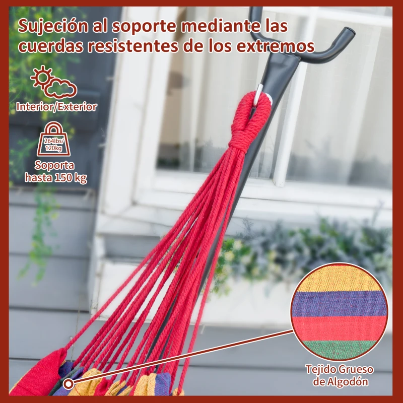 Outsunny Hamaca con Soporte de Acero con Altura Ajustable en 6 Niveles y Bolsa de Transporte Carga 120 kg 200x150 cm Multicolor