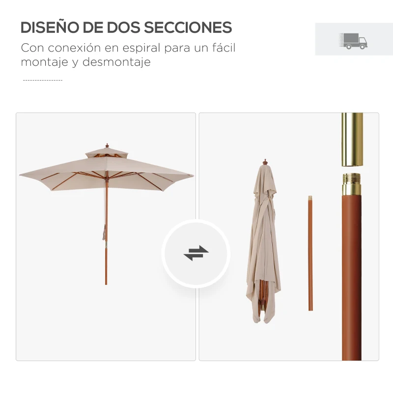 Outsunny Sombrilla de Jardín 3x3x3 m con Doble Techo Sistema de Polea Impermeable para Terraza Balcón Exterior Beige(m-7)