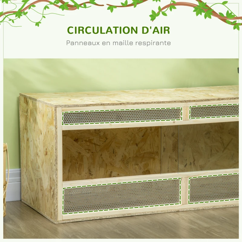 PawHut Terrarium en bois OSB pour reptiles avec porte coulissante en verre - 120 x 50 x 50 cm naturel