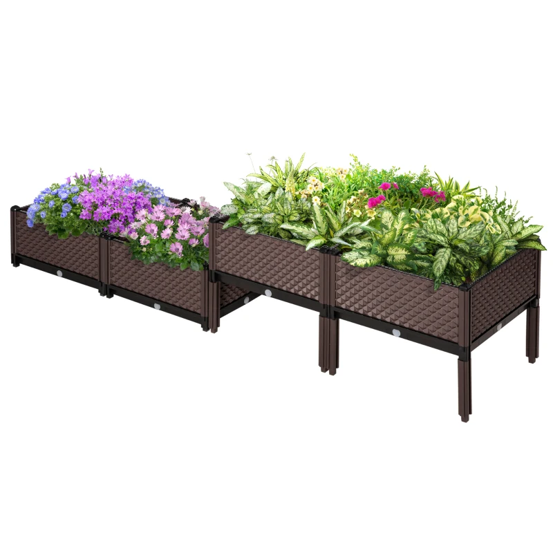 Outsunny 50cm x 50cm x 46.5cm Set of 4 41L Garden Raised Bed Kit, PP DIY Elevated Planter Box, Flower Vegetables Planting Container with Self-Watering Design and Drainage Holes