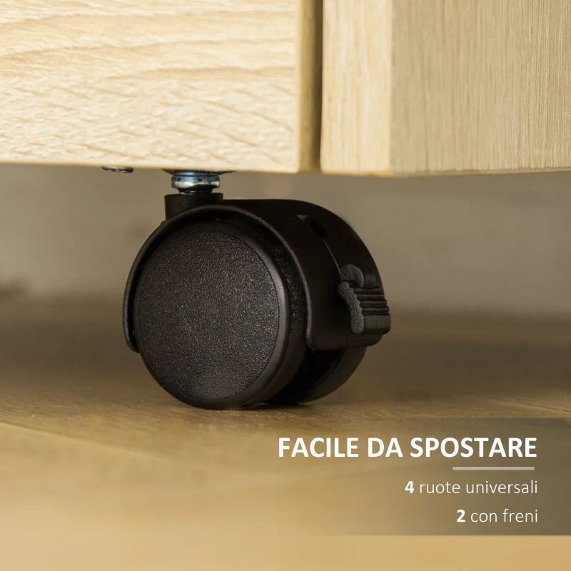Vinsetto Cassettiera da Ufficio in Legno con 4 Cassetti, Ruote e Bordi Rialzati, 40x36x65cm, Legno Naturale