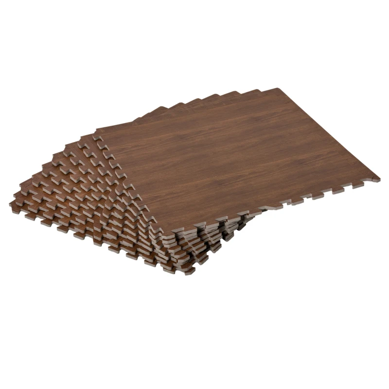 HOMCOM Tappeto Puzzle Morbido in EVA Antiscivolo con Effetto Legno, 9 Pezzi e 18 Bordi, per Fitness e Cameretta, Area coperta 3.24m²
