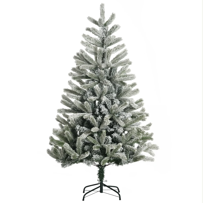 HOMCOM Árbol de Navidad Nevado Artificial 150 cm con 521 Ramas PVC y PE Base Plegable y Soporte de Metal Verde y Blanco