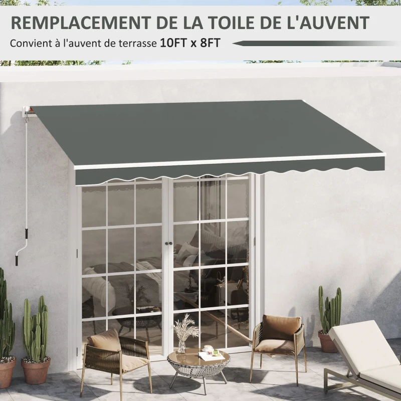 Outsunny Toile de Rechange Store banne - Lambrequin Vagues Douces - Polyester Haute densité 280 g/m² Anti-UV gris