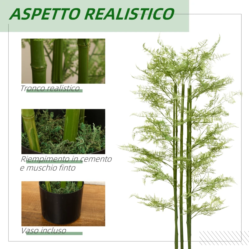 Outsunny Pianta Artificiale in Vaso da 155cm, Pianta Finta in Plastica per Interni ed Esterni, Verde