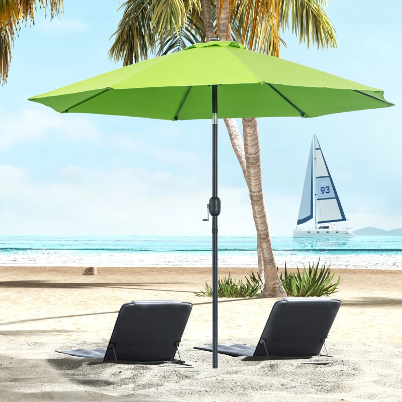 Outsunny 2.7M Garden Parasol Umbrella with Glass Fibre Ribs and Aluminium Frame, Tilting Sun Shade Shelter Canopy, Light Green