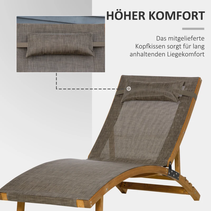 Outsunny Sonnenliege inklusive Kopfkissen, verstellbare Rückenlehne, wetterbeständig, Massivholz, Braun + Natur