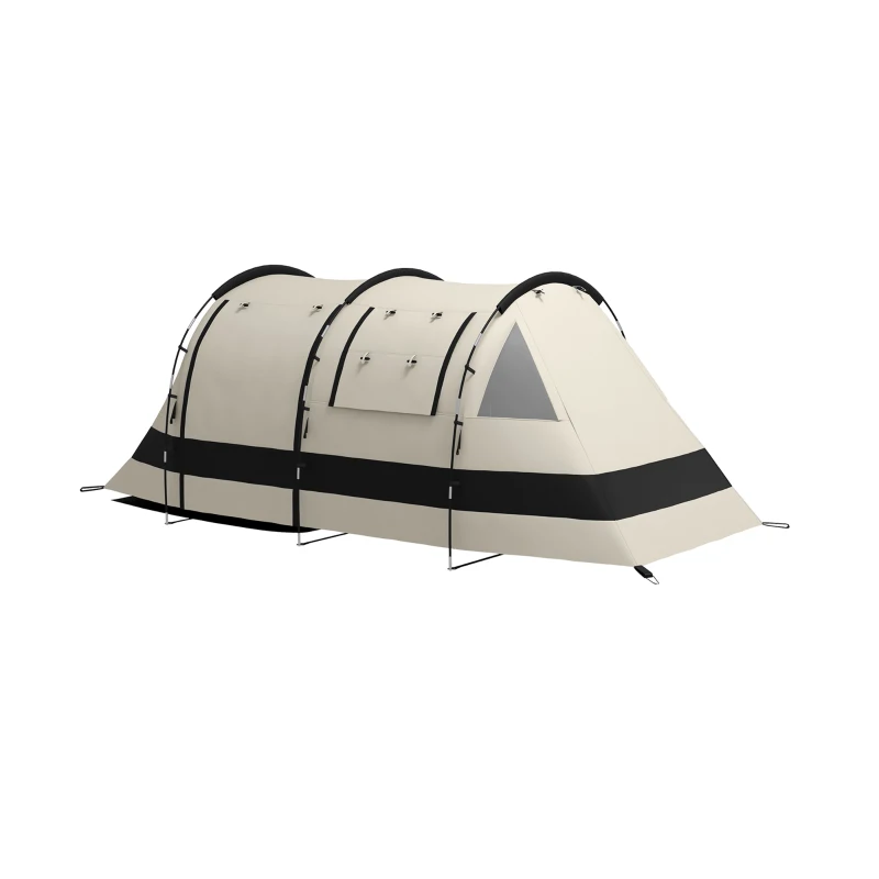 Outsunny Four Man, Two Room Blackout Tent, with Accessories - Khaki