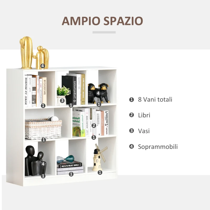 HOMCOM Mobile Libreria Portaoggetti a 3 Livelli e 8 Ripiani Totali, in MDF, 97.5x30x100 cm, Bianco