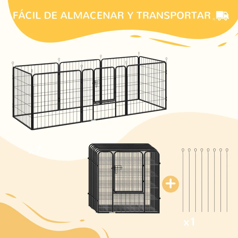 PawHut Parque para Mascotas de 8 Paneles 80x80 cm Corralito para Perros con Puerta y Doble Pestillo Metálicos Negro