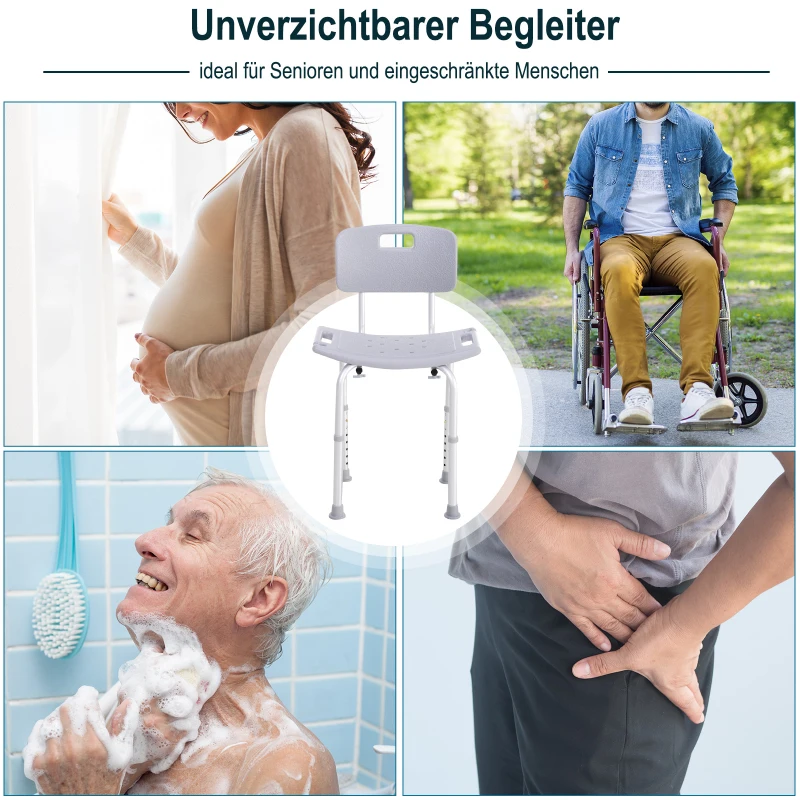 HOMCOM Duschstuhl Badehocker Badestuhl Duschhocker Duschsitz Badhilfe höhenverstellbar (Duschhocker mit Rückenlehne (Grau))