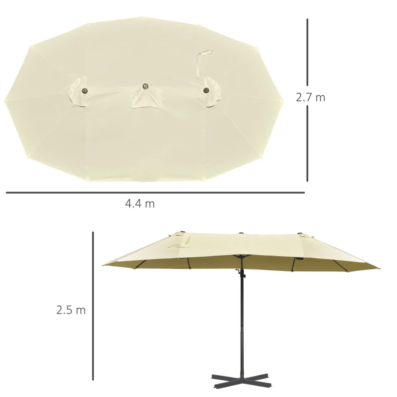 Outsunny Ombrellone Doppio in Acciaio e Poliestere Anti-UV Impermeabile Crema 440x270x250cm