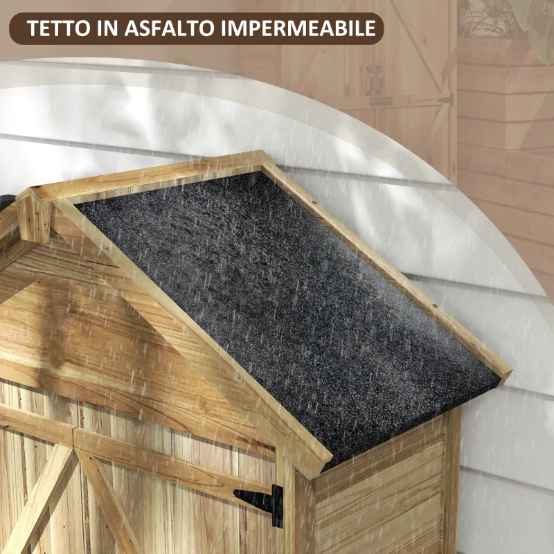 Outsunny Capanno Attrezzi a 3 Ripiani Rimovibili con Chiavistello, in Legno di Abete, 102x54x177 cm