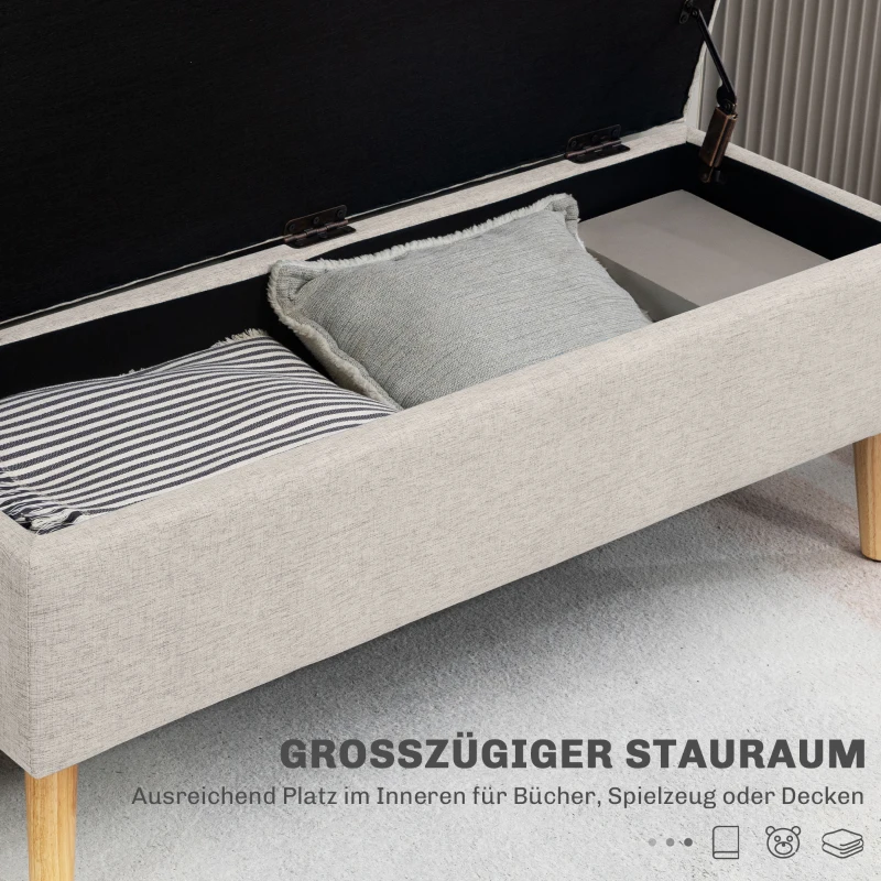 HOMCOM Sitzbank mit Stauraum, bis 220 kg, Leinenoptik, 110x39x45cm, Beige(m-4)