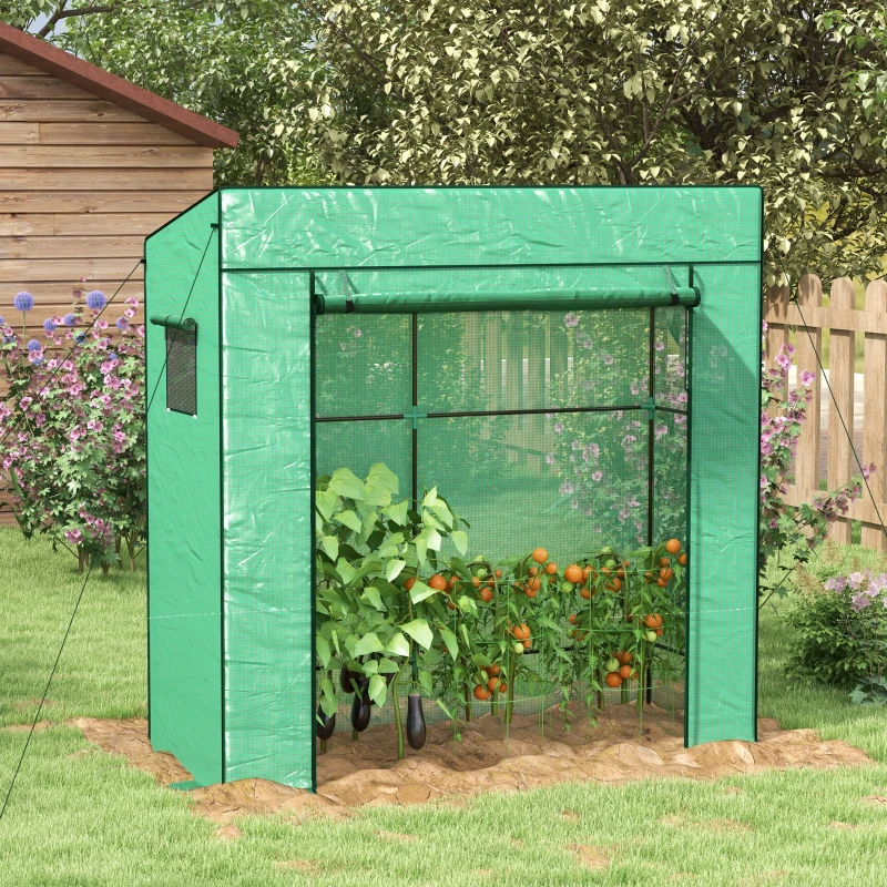 Outsunny Invernadero de Exterior con Ventanas de Malla y Puerta con Cremallera para Cultivar Plantas Flores 196x77x197 cm Verde