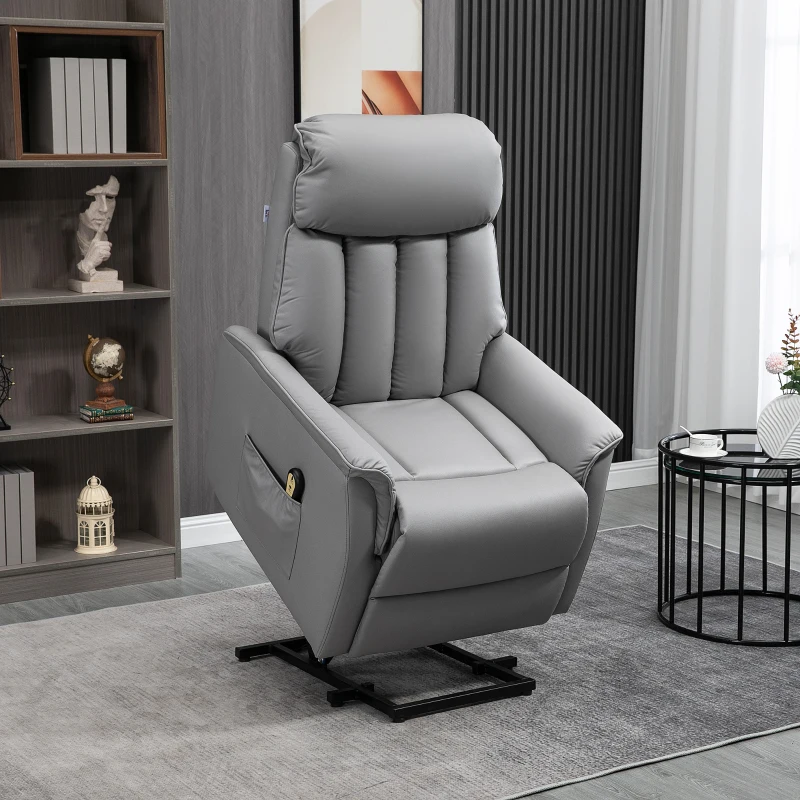 HOMCOM Aufstehsessel Relaxsessel Fernsehsessel, inkl. Kabelfernbedieung, 1 Seitentasche, 80 x 94 x 104 cm, Grau(m-2)