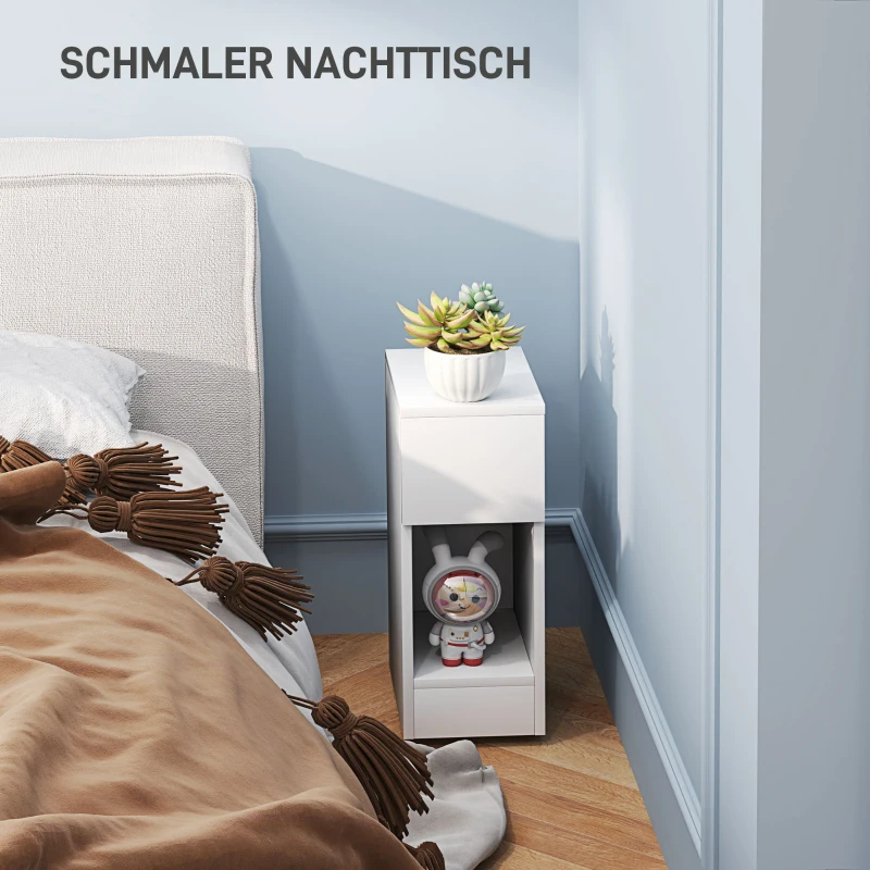 HOMCOM Nachttisch, moderner Beistelltisch mit Schublade und Regal, für Schlafzimmer, Wohnzimmer, Holz, Weiß