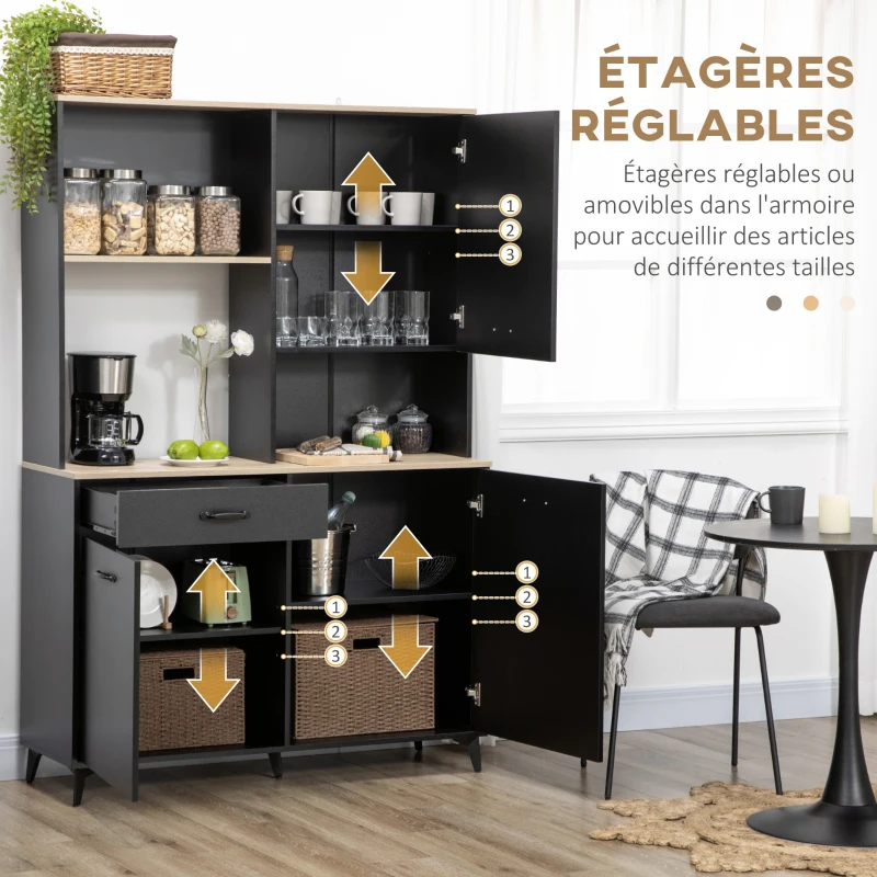 HOMCOM Buffet haut design industriel multi-rangement - 3 portes avec étagère, tiroir, niche, grand plateau - métal noir