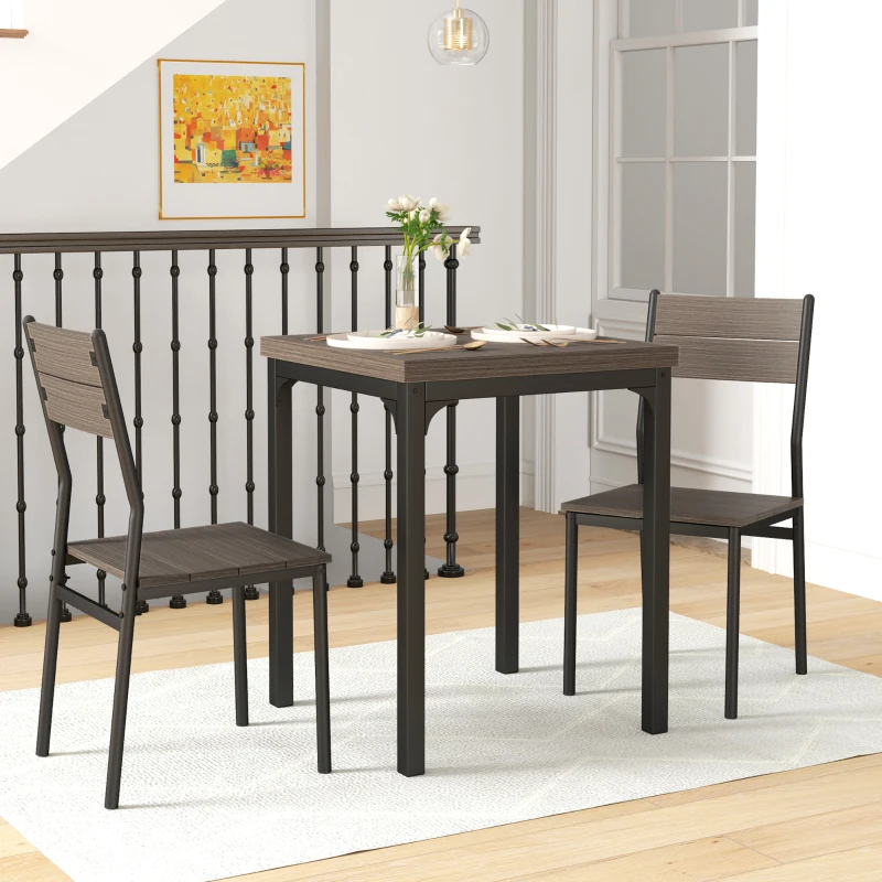 HOMCOM Three-Piece Minimal and Compact Dining Set, Grey Wood Grain