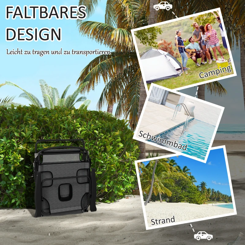 Outsunny Tuinligstoelen Relaxligstoel, Opvouwbaar, Weerbeständig, 194 cm x 72 cm x 31 cm, Zwart + Grijs