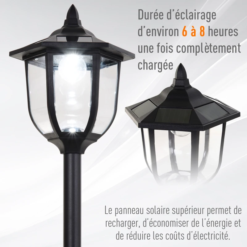 Outsunny Lot de 2 luminaires extérieurs lampadaire sur pied solaire lampadaire lanterne classique LED 60 Lm max. noir