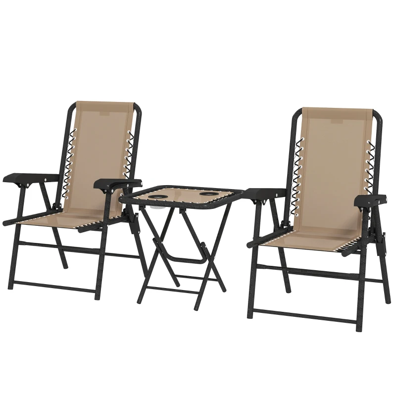 Outsunny Three-Piece Garden Table and Chair Set - Khaki