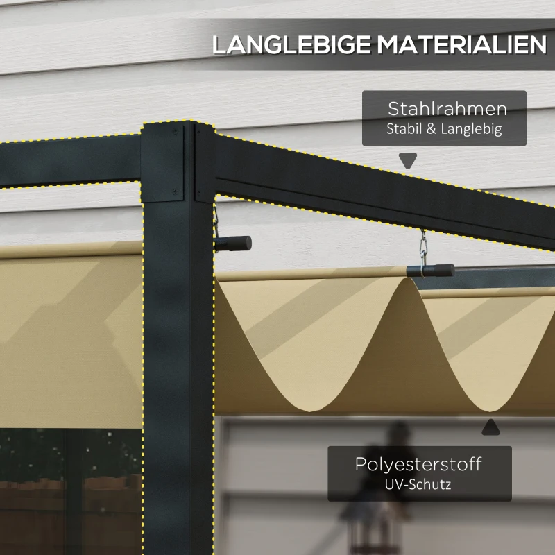 Outsunny Pergola, Robuster Sonnenschutz für Garten, Balkon, Terrasse, aus Metall und Kunststoff, UV- und wasserabweisend, Khaki(m-4)