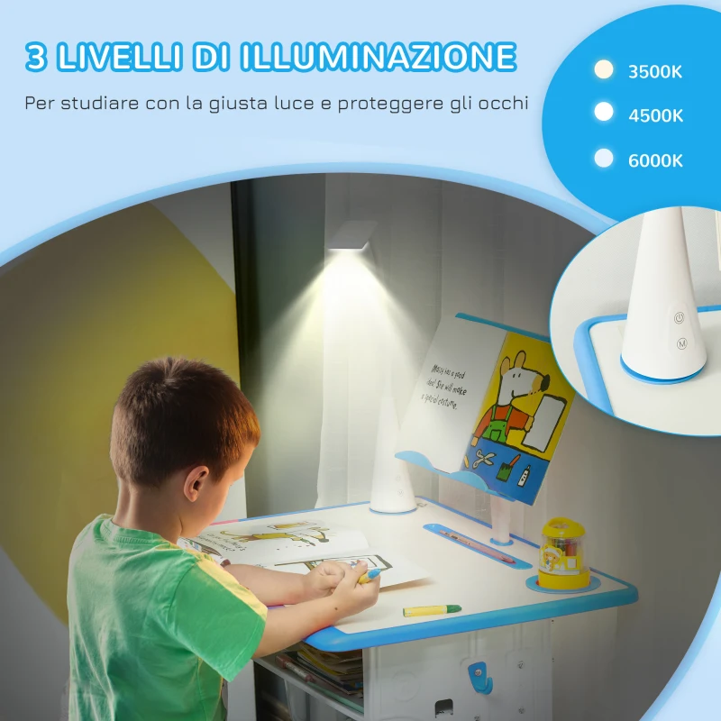 HOMCOM Banco Scuola con Sedia ad Altezza Regolabile e Luce per Bambini 6-12 Anni, Acciaio e MDF, Grigio