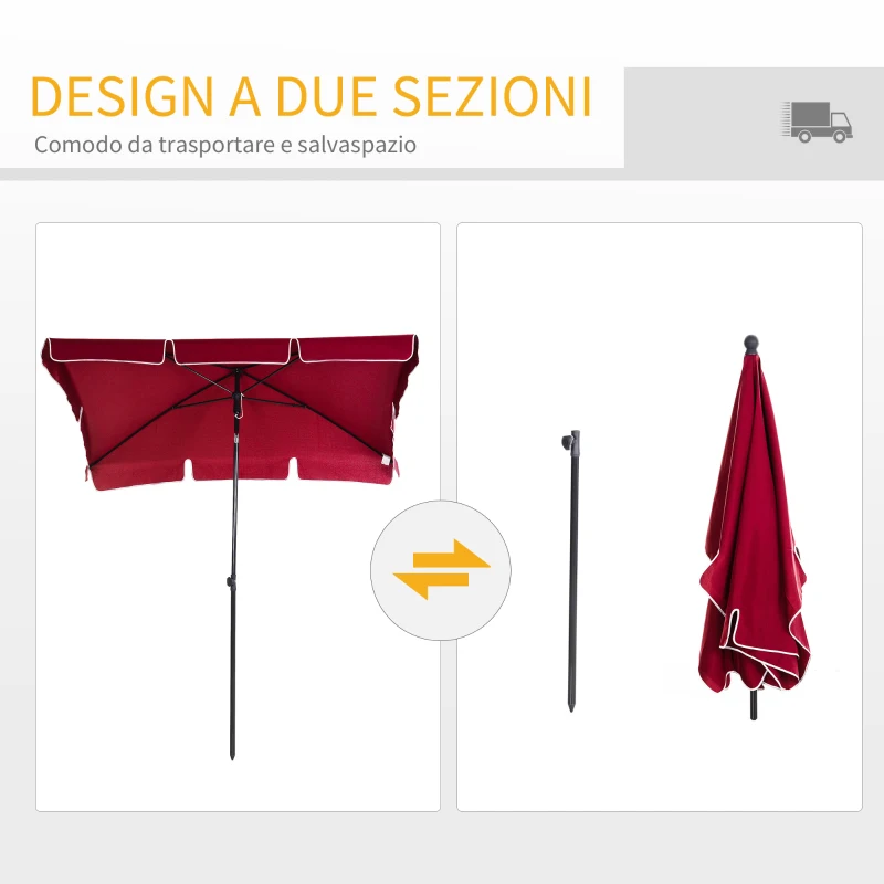 Outsunny Ombrellone da Giardino Rettangolare 2x2.4 m con Inclinazione Regolabile, Rosso e Nero