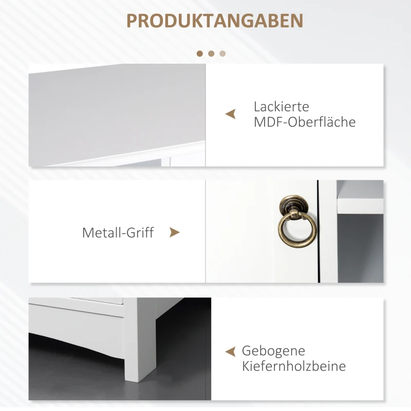 HOMCOM TV Lowboard Fernsehtisch mit 2 Regale und 2 Schränke Fernsehschrank Holzfüße für Fernseher bis zu 50" Wohnzimmer MDF Weiß 120x45x50,5 cm