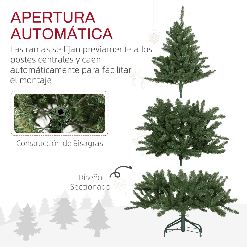 HOMCOM Árbol de Navidad Artificial 150 cm con 220 Luces LED 588 Ramas y Patas de Metal Árbol Navideño para Interior Verde