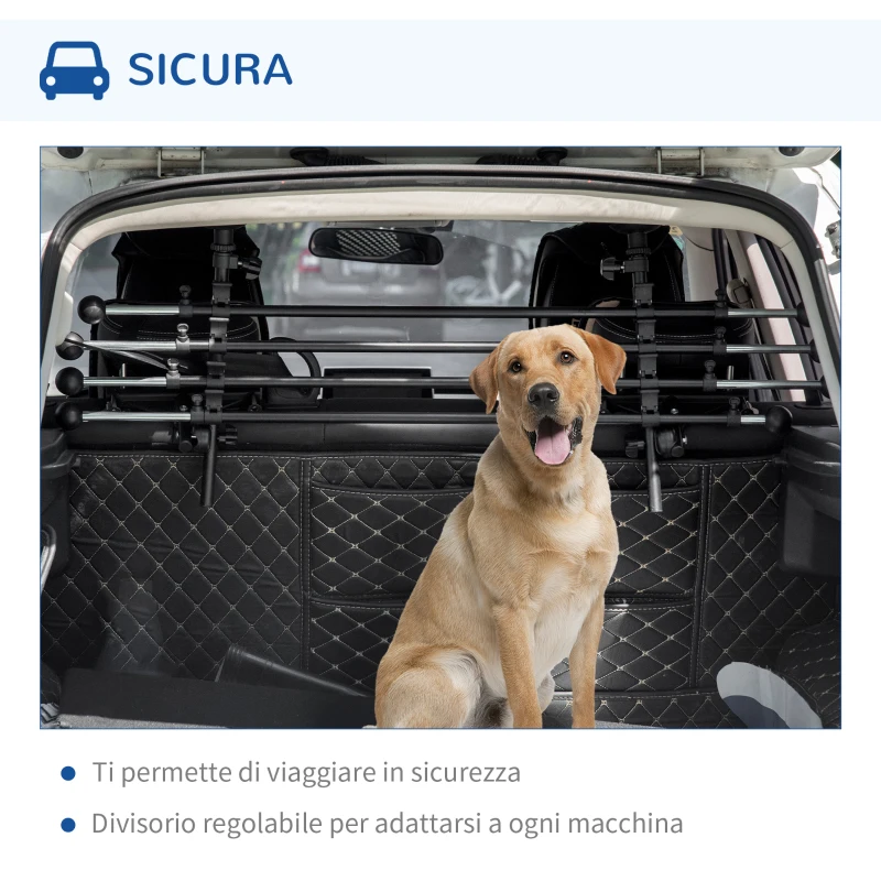 PawHut Divisorio Auto per Cani Regolabile in Altezza e Larghezza, in Ferro e ABS, 85-140x40-50 cm, Nero