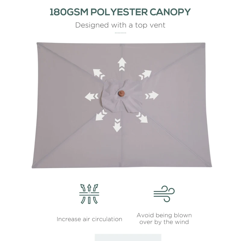 Outsunny 2m Tilting Wooden Pole Parasol - Grey