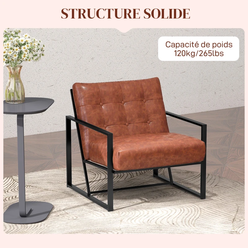 HOMCOM Fauteuil de salon Chesterfield Fauteuil Relax Assise Dossier capitonnés Structure métal revêtement synthétique Rouge