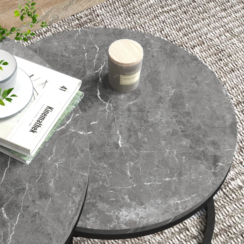 HOMCOM Lot de 2 tables basses gigognes empilable design industriel plateau imitation ciment pieds en métal gris