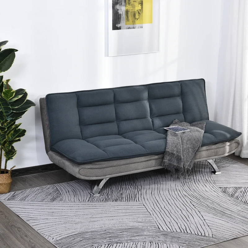 HOMCOM Schlafsofa, Klappsofa, 3-Sitzer Stoffsofa, Chaiselongue, Bettsofa, Sofa mit Schlaffunktion, Sofagarnitur, Verstellbarer Winkel, Grau+Beige, 185 x 97 x 84 cm