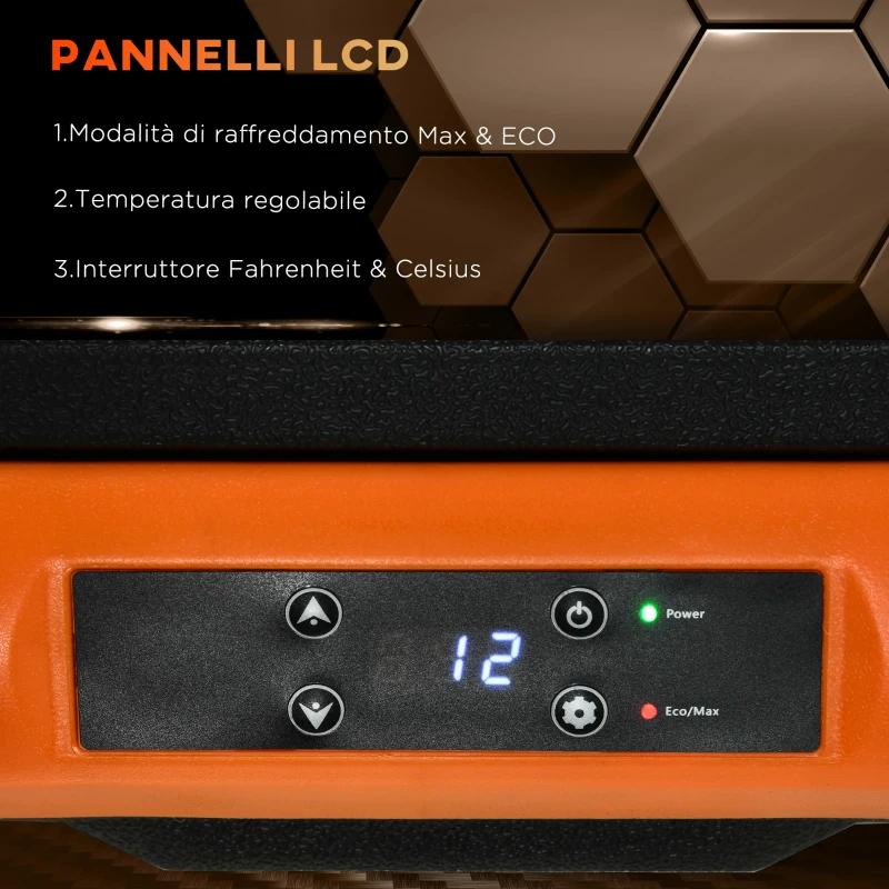 Outsunny Frigo Portatile da 30L, 100-240V CA e 12-24V CC, Display Digitale, Compressore e Maniglie Portatili Incluse, 58.7x36.5x36.8cm, Arancio e Nero