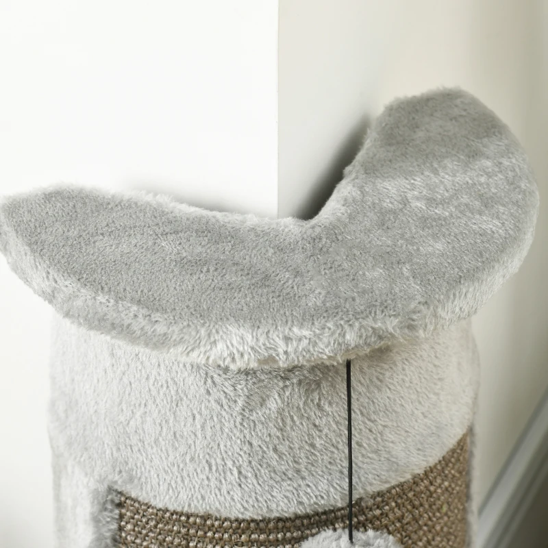 PawHut Griffoir pour chats, 58 cm poteau griffoir chat coussin en sisal naturel boule suspendu et boule à ressort gris