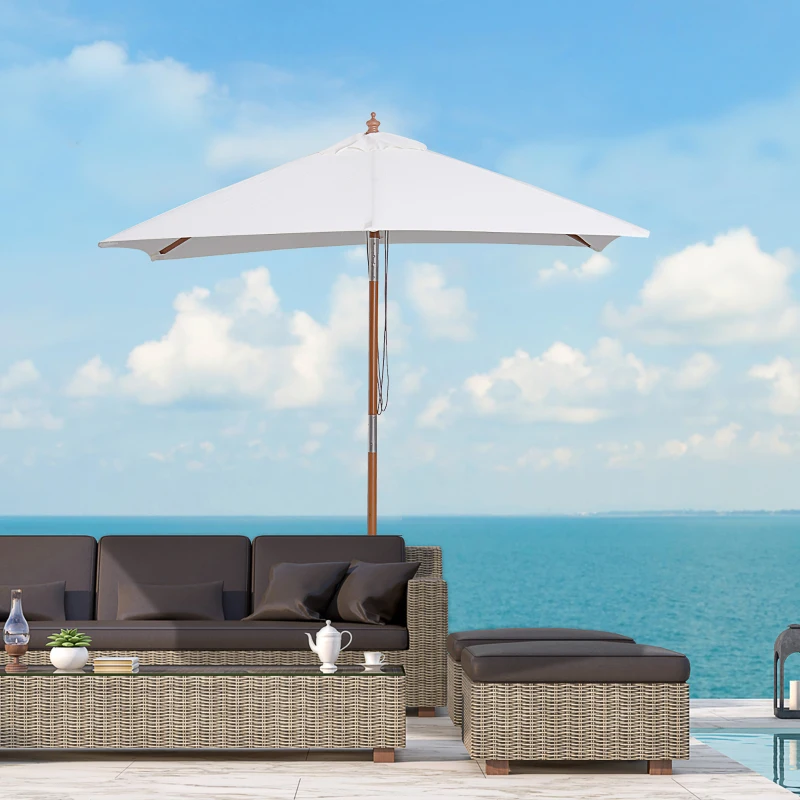 Outsunny Sonnenschirm 200 x 150 x 235 cm Knickbarer Gartenschirm 3-stufig einstellbar rechteckig Strandschirm wasserabweisend und UV-beständig für Strand Balkon Terrasse Garten Cremeweiß