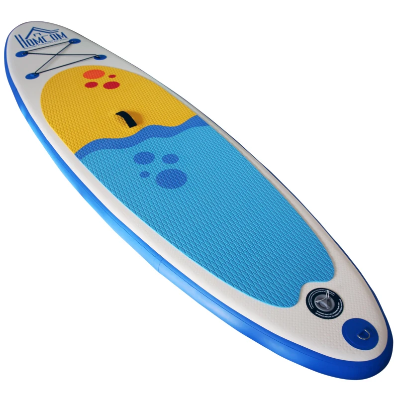 HOMCOM Aufblasbares Surfbrett, Surfboard, Stand Up Board mit Paddel, Rutschfest, Inkl. Ausrüstung, kunststoff, EVA, Weiß, 305 x 76 x 10 cm