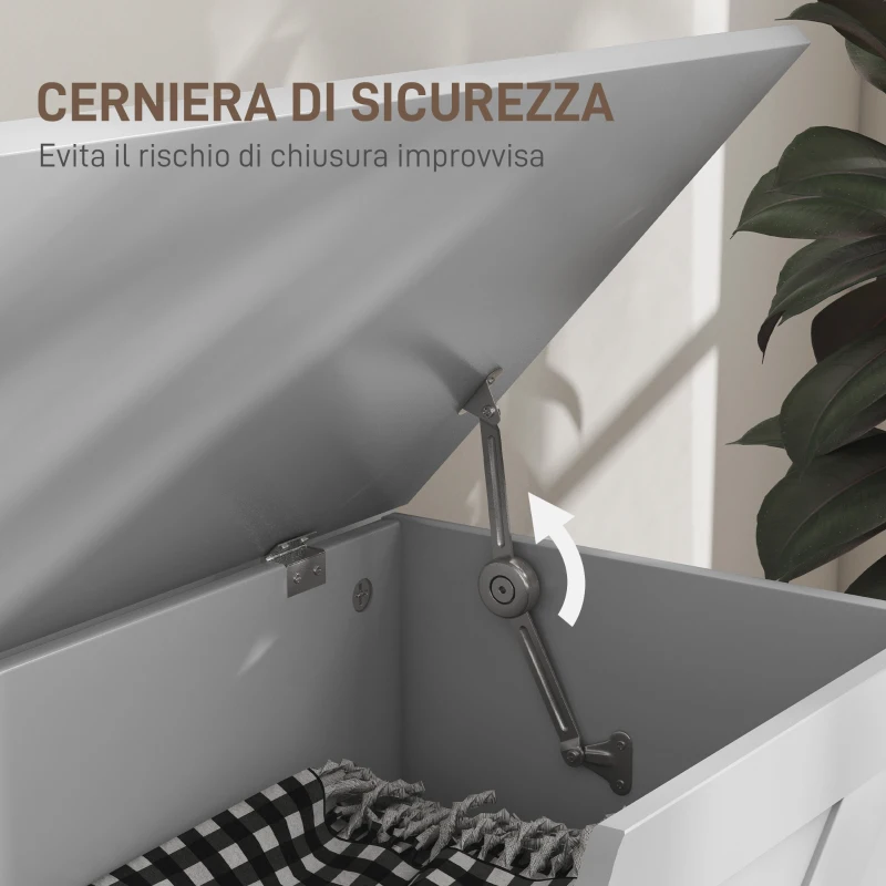 HOMCOM Cassapanca in Legno con Cerniere di Sicurezza, Panca Contenitore Capacità 127L, 100x40x45cm, Bianco