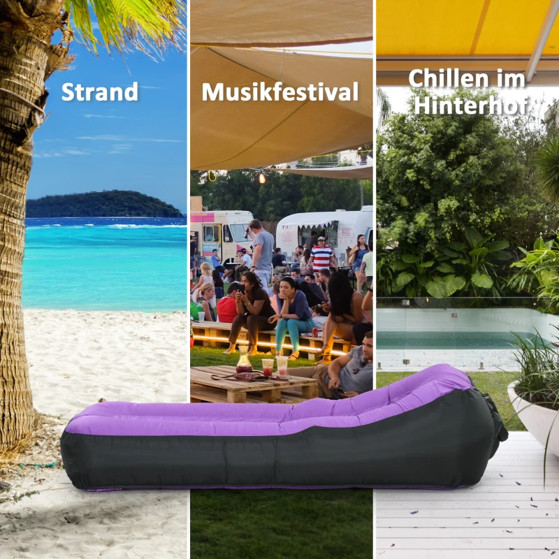 Outsunny Aufblasbarer Sitzsack, wasserdicht, bis 200 kg Tragkraft, 195x83x52cm, Violett