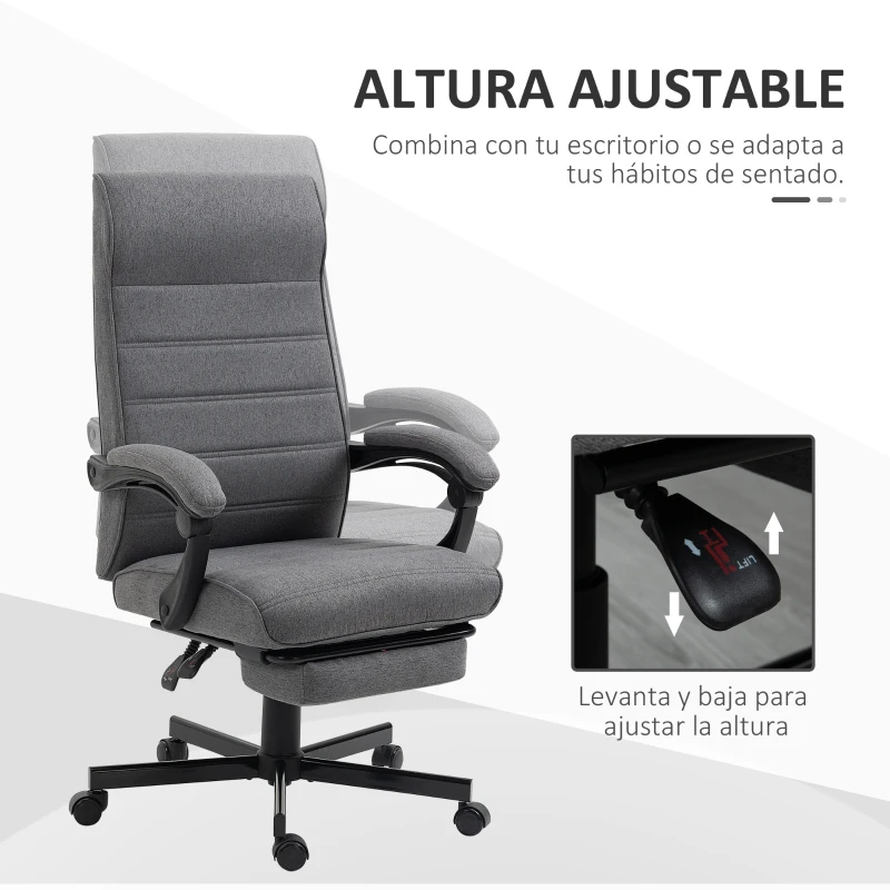 Vinsetto Silla de Oficina Reclinable con Altura Ajustable Reposabrazos y Reposapiés Retráctil 68x67x106-114 cm Gris