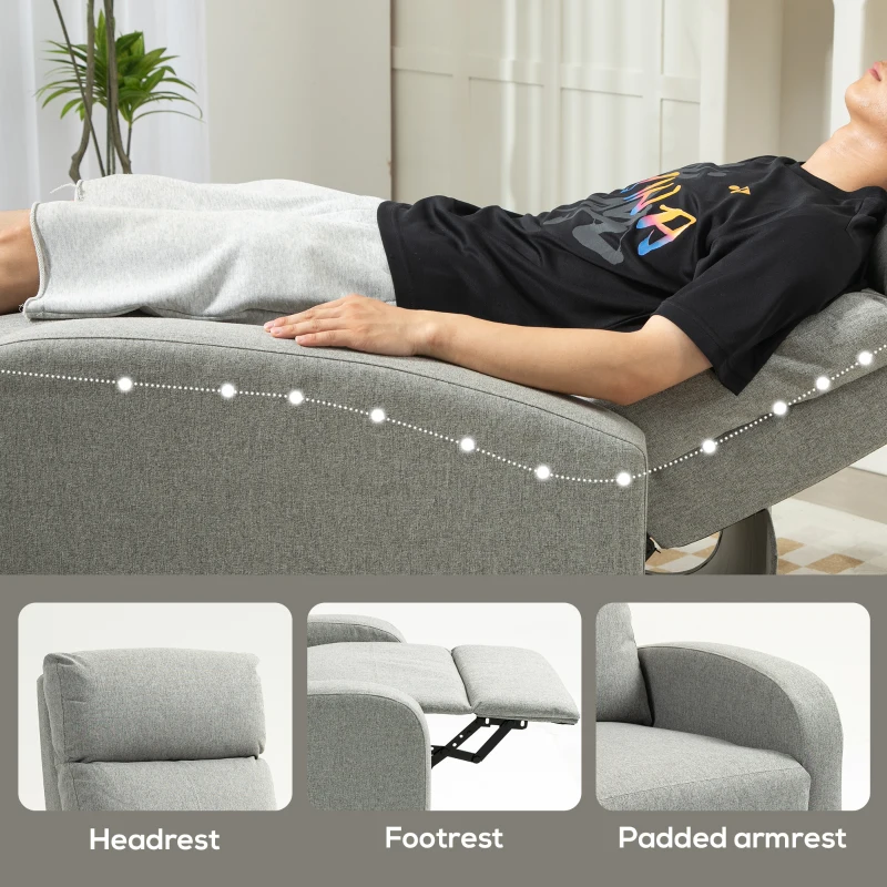 HOMCOM 135° Push Back Recliner Armchair, with Footrest - Grey