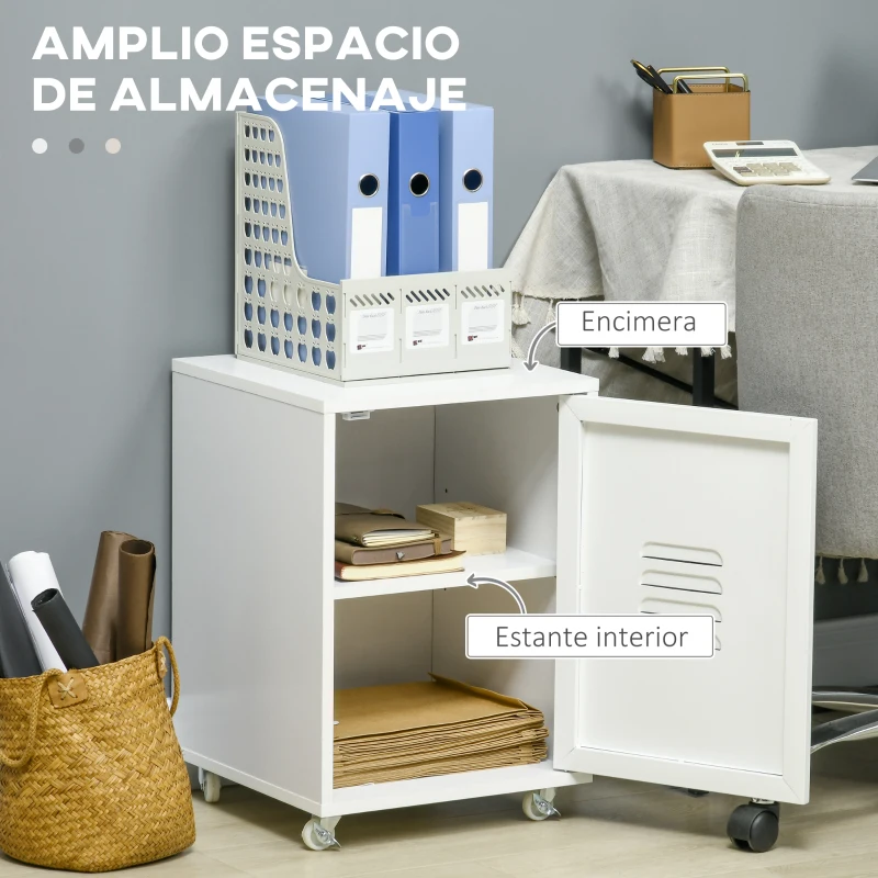 Vinsetto Mueble Archivador con Ruedas Estante Ajustable y Puerta de Metal para Tamaño A4 para Estudio 38x38,5x55,5 cm Blanco