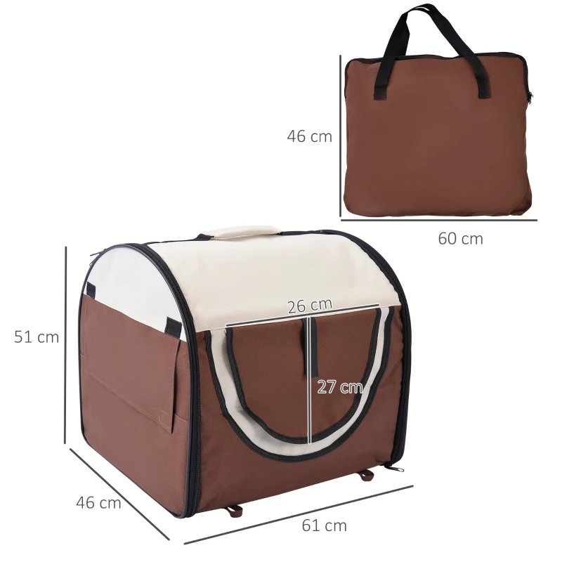 PawHut Hundebox faltbare Hundetransportbox Haustierrucksack mit Kissen Reisetasche Transportbox für Tier wasserdicht Oxfordstoff Kaffee 61 x 46 x 51 cm