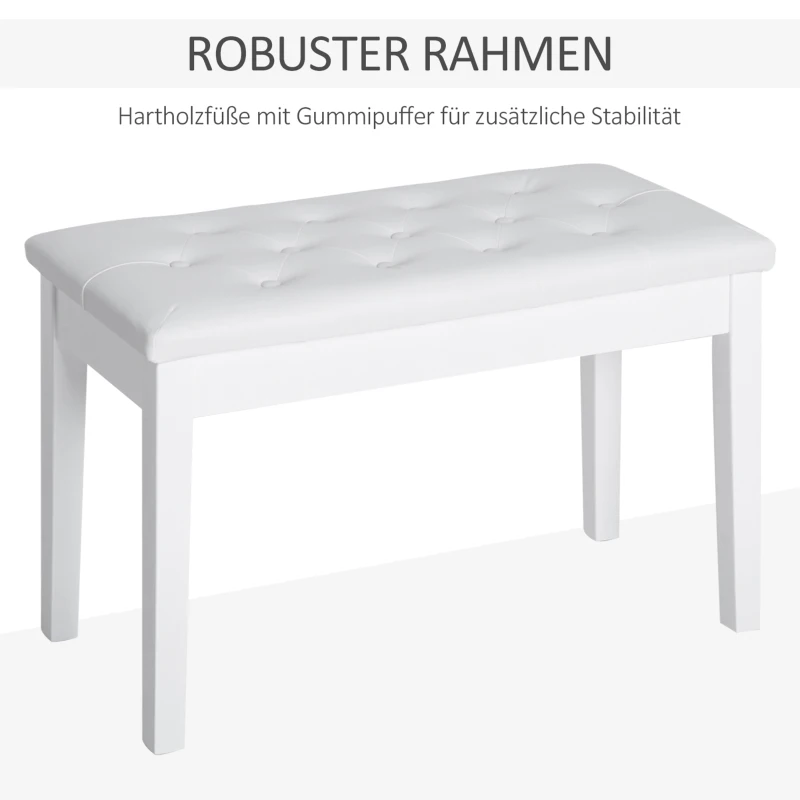 HOMCOM Klavierhocker, Klavierbank mit Verstecktem Stauraum, Klavierstuhl mit Kunstleder Kissen, Pianobank, Massivholz Keyboardbank für Piano, Keyboard, 76 x 36 x 50 cm, Weiß